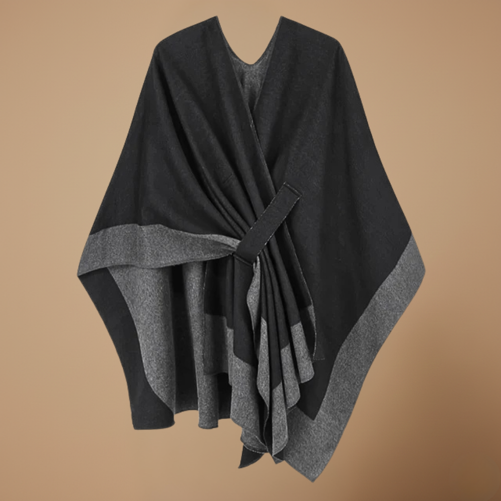 Poncho en Maille à Bordure Bicolore – vue 2