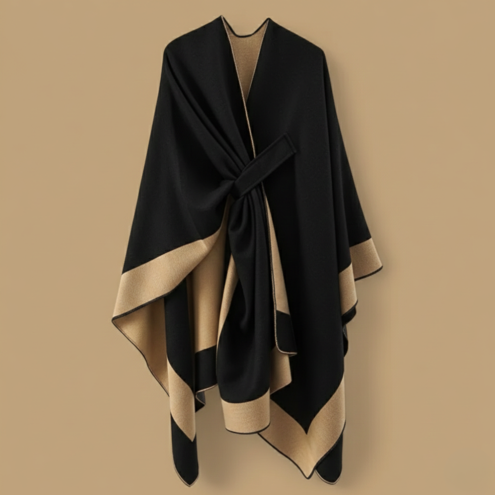 Poncho en Maille à Bordure Bicolore – vue 5