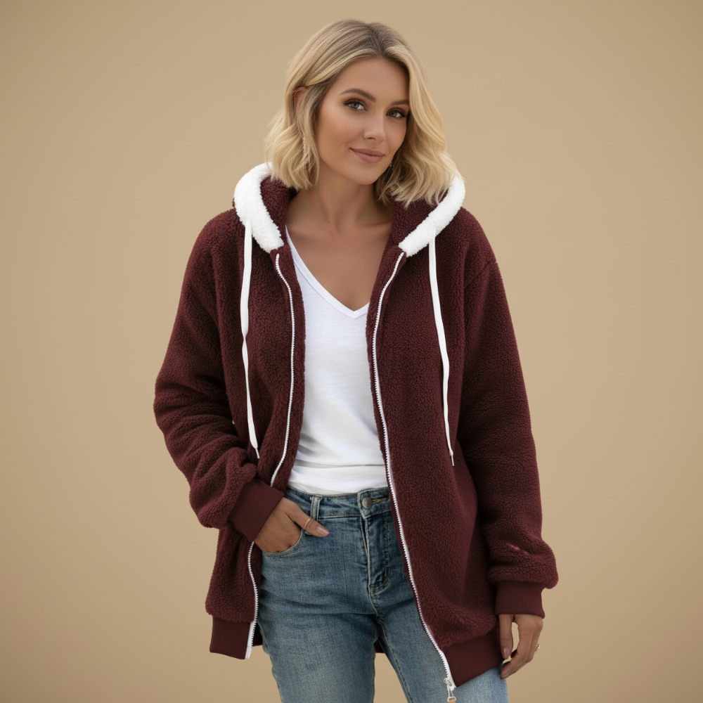 Veste Polaire Zippée à Capuche Coupe Ample – Bordeaux