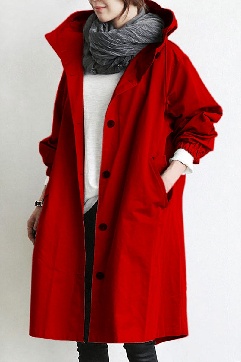 Trench à Capuche Déperlant Mi-Long – Rouge