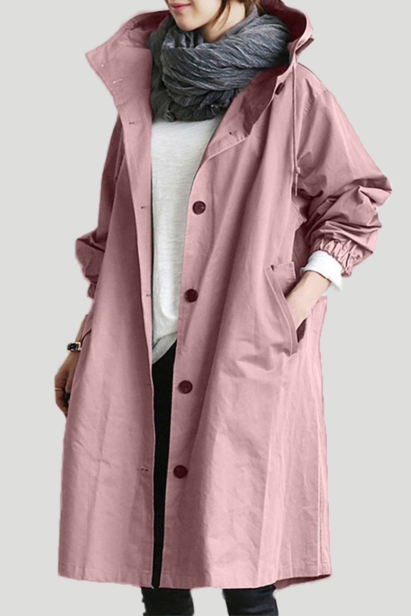 Trench à Capuche Déperlant Mi-Long – Rose
