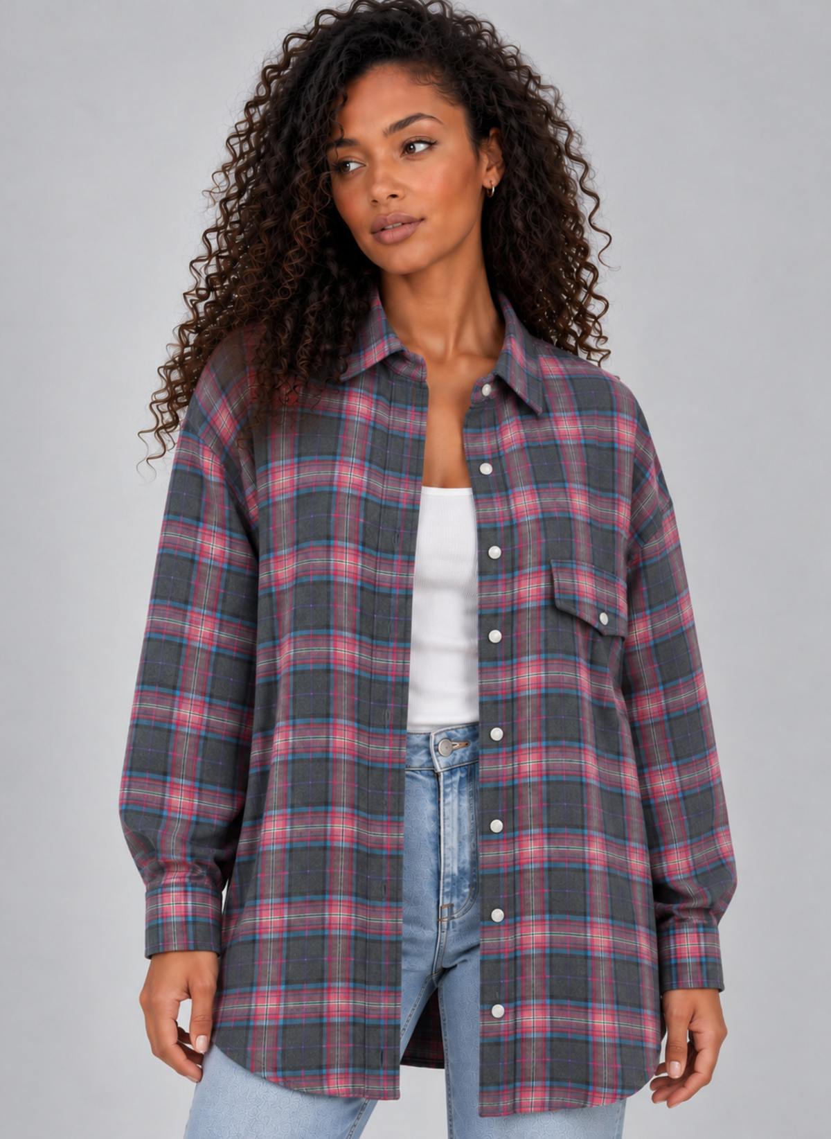 Chemise Longue Oversize à Carreaux – vue 2