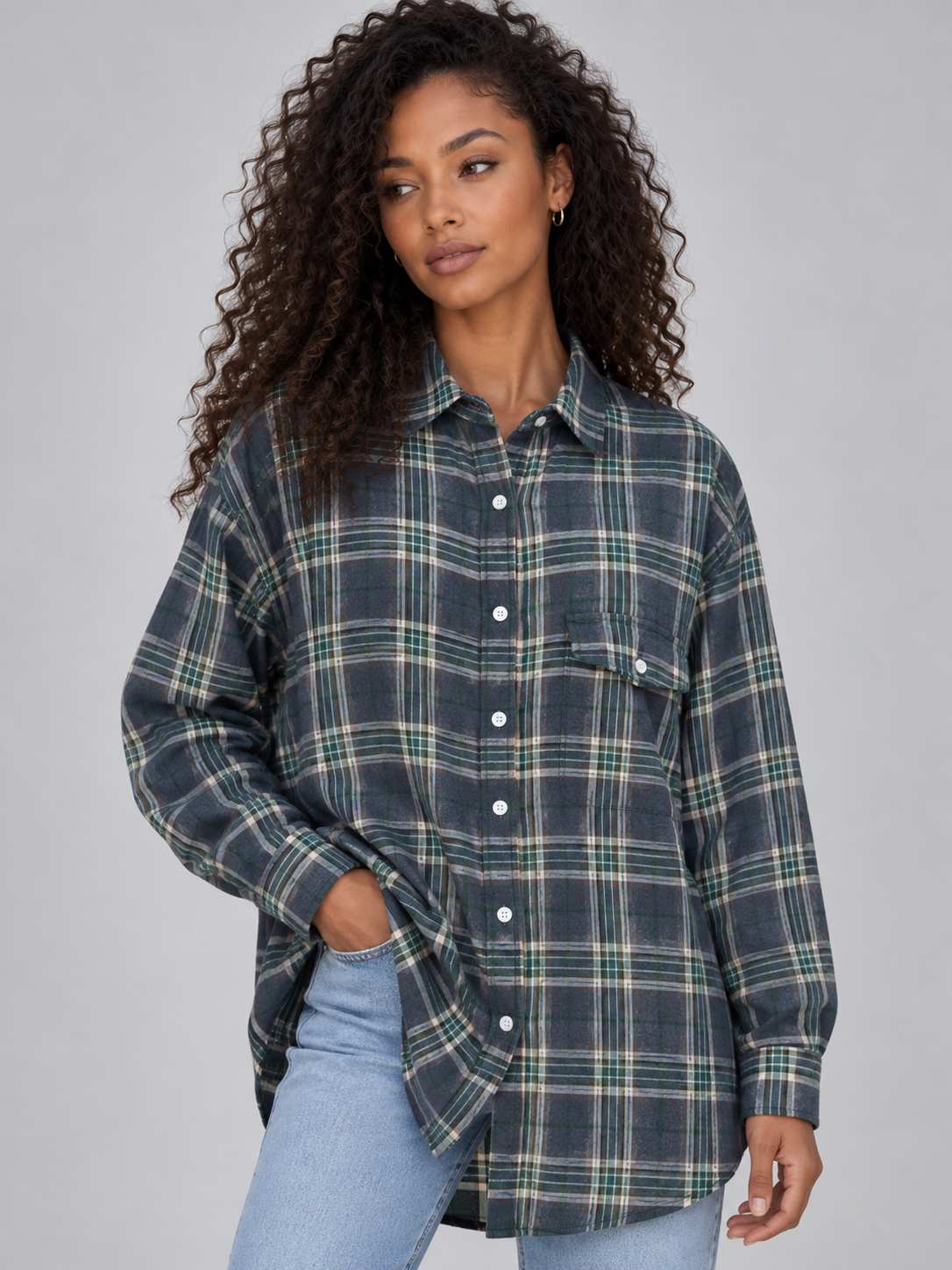 Chemise Longue Oversize à Carreaux – Vert