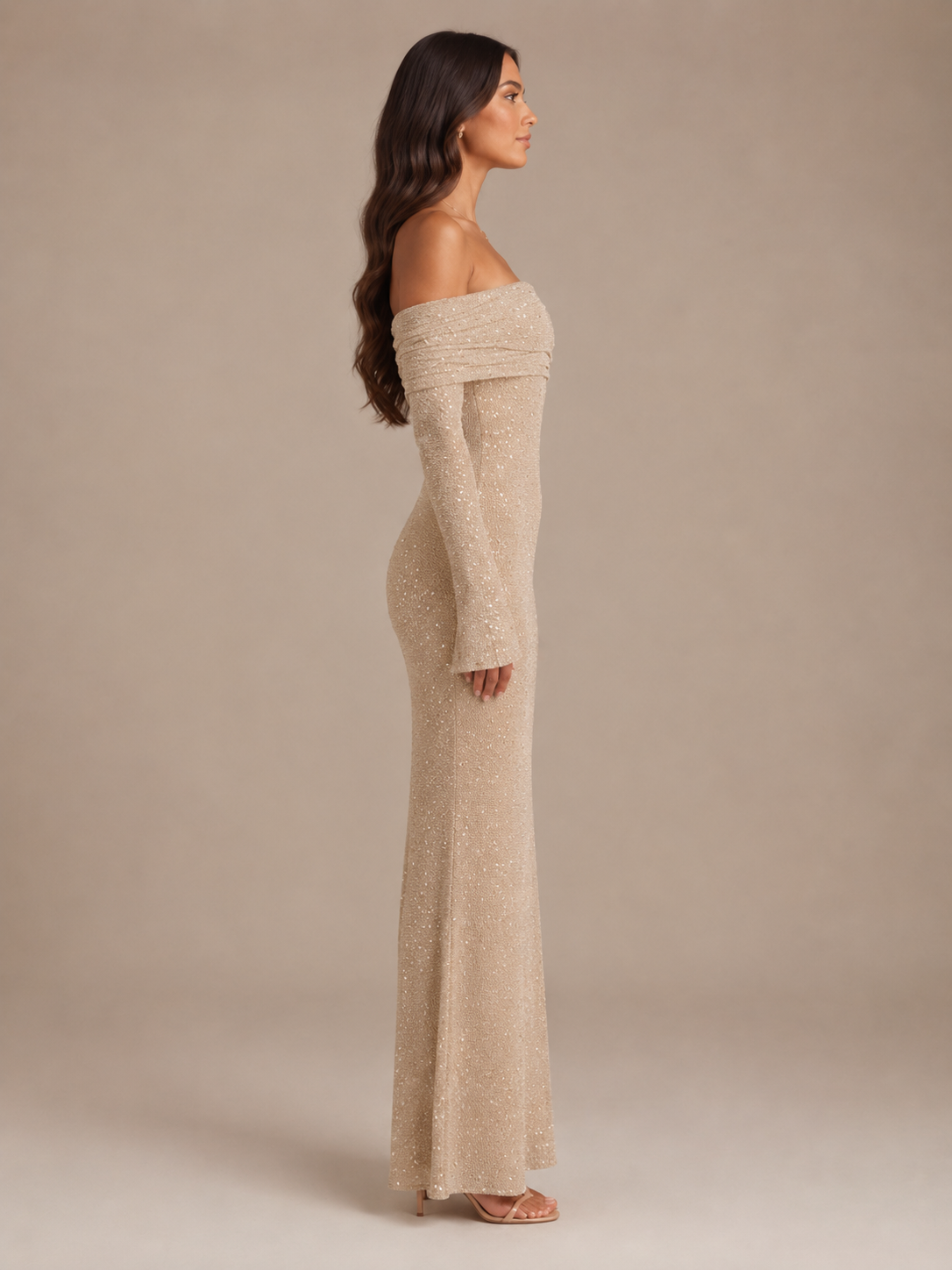 Robe Longue Pailletée Épaules Dénudées – vue 5