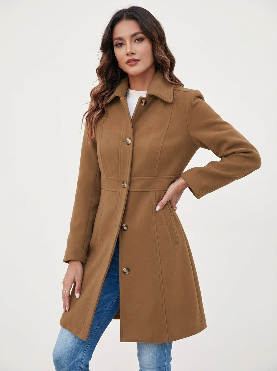 Manteau Ligne A Boutonné à Col Classique – Marron