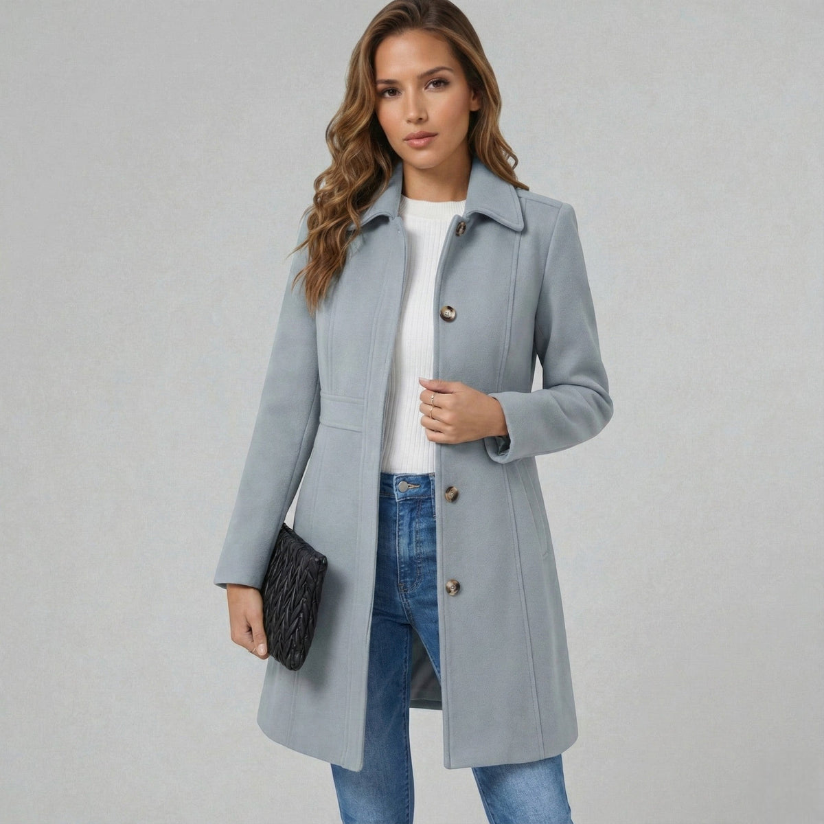 Manteau Ligne A Boutonné à Col Classique – Gris