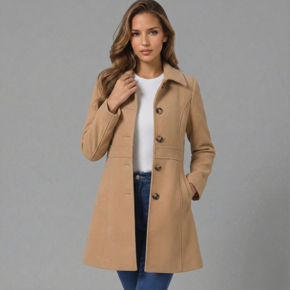 Manteau Ligne A Boutonné à Col Classique – Kaki