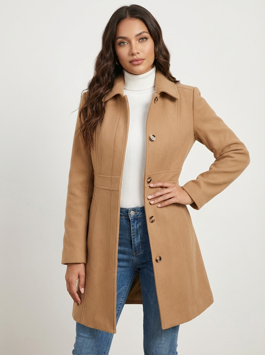 Manteau Ligne A Boutonné à Col Classique – Kaki