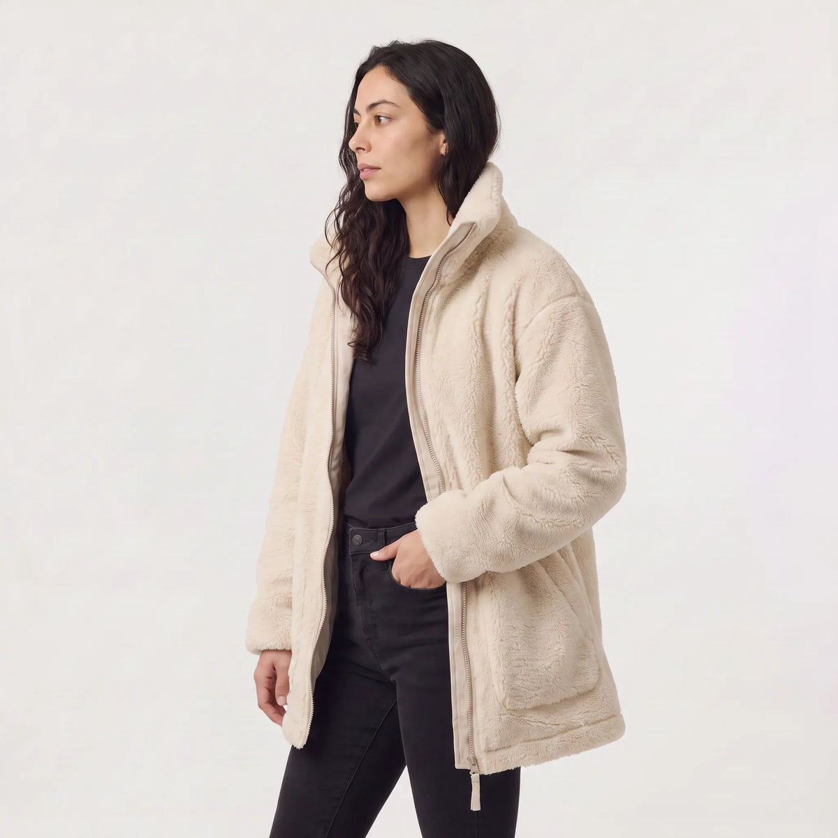 Veste Teddy Oversize Zippée Col Montant – vue 3