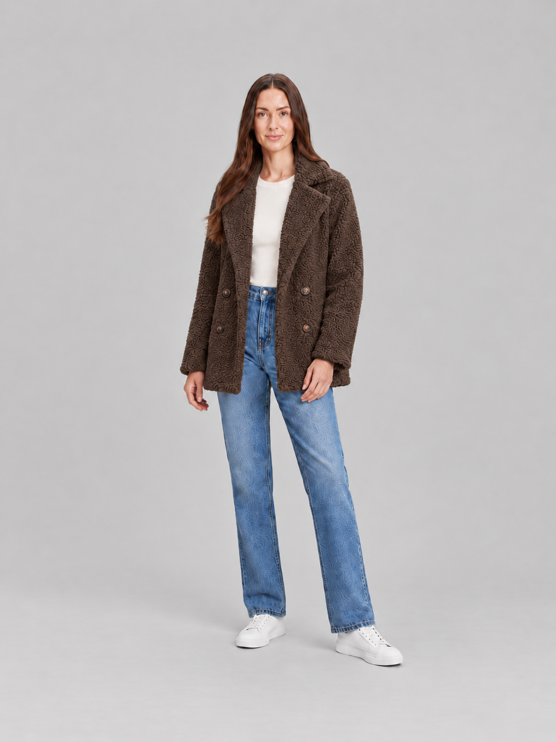 Veste Teddy Courte à Revers Femme – Marron