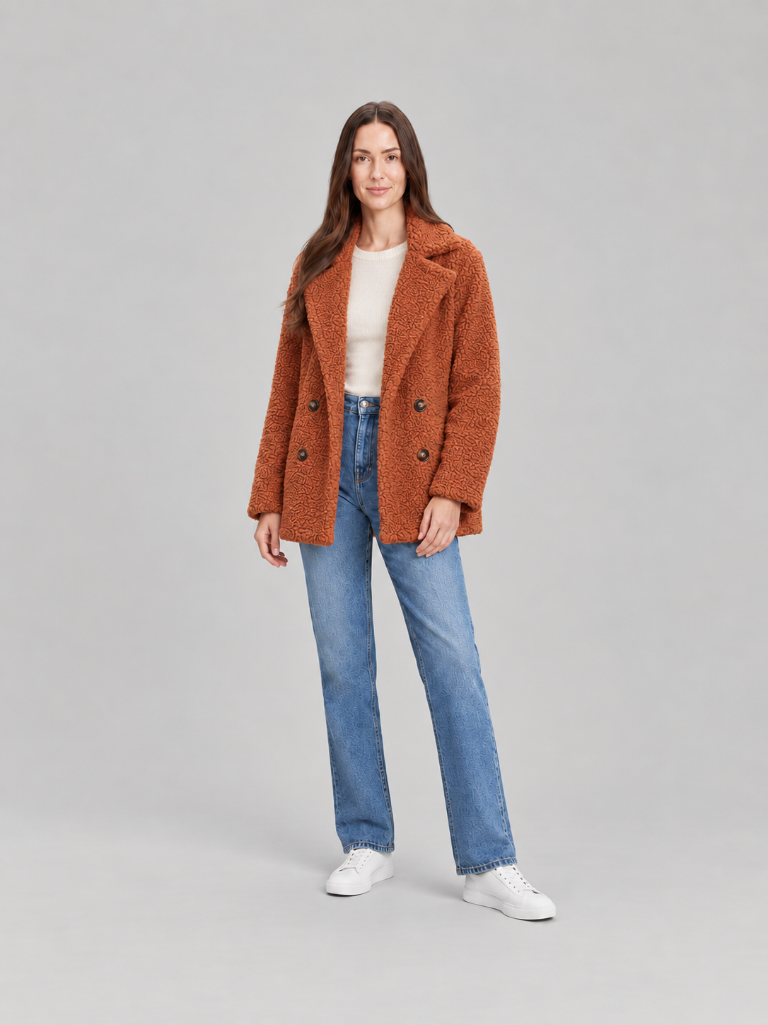 Veste Teddy Courte à Revers Femme – Cognac