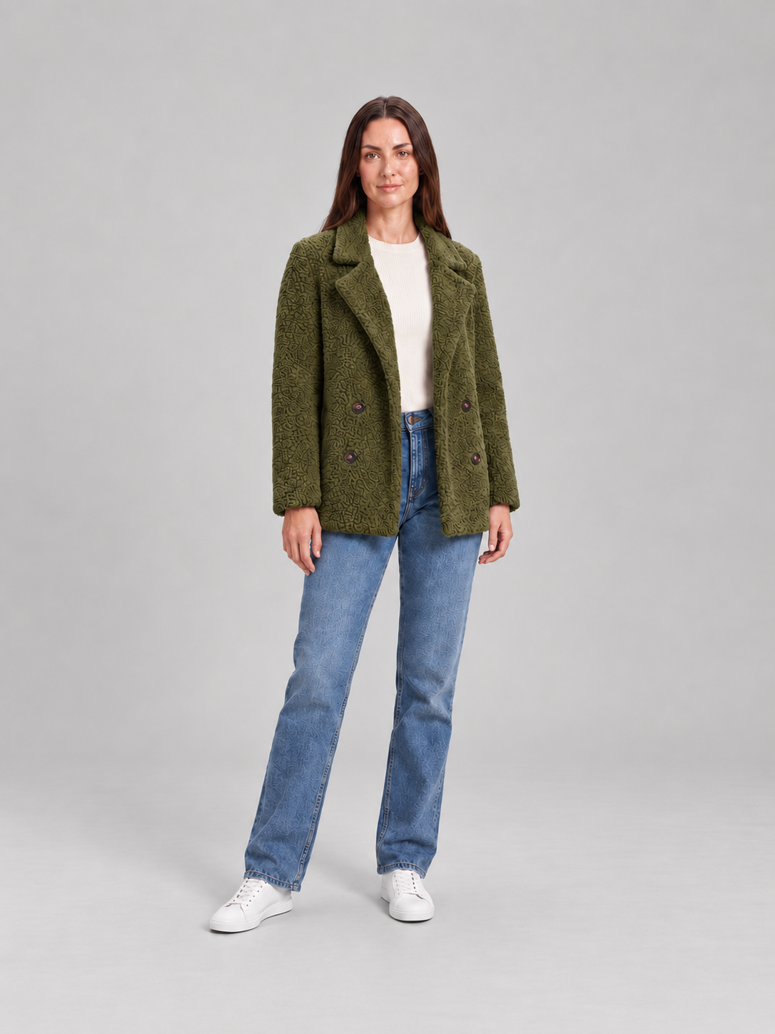 Veste Teddy Courte à Revers Femme – Vert militaire