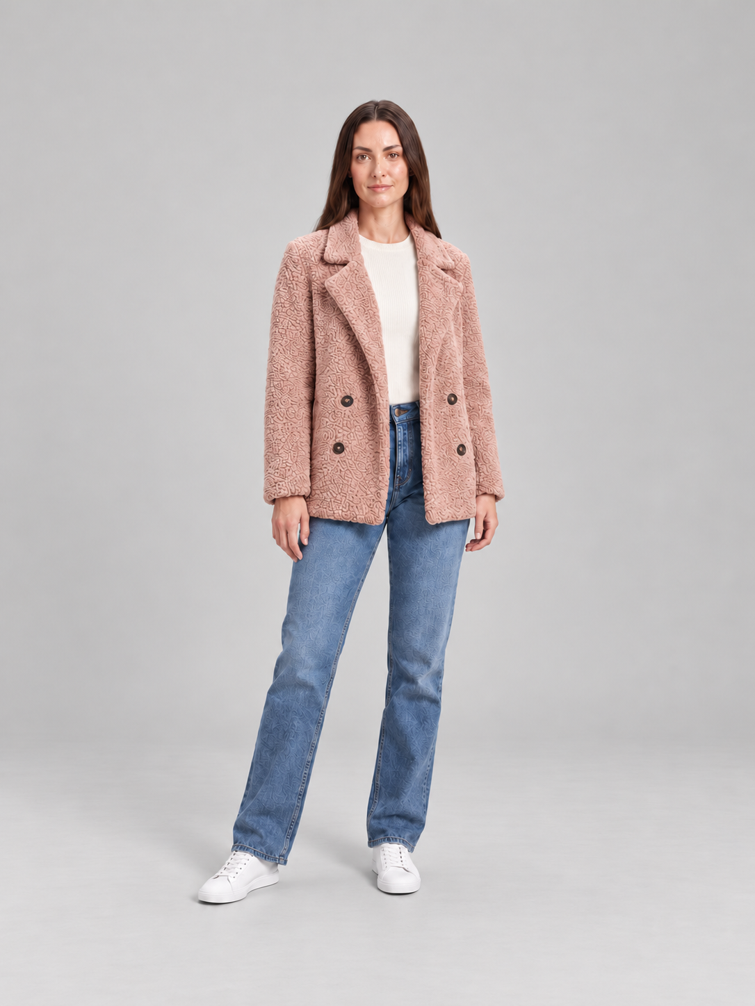 Veste Teddy Courte à Revers Femme – Vieux rose