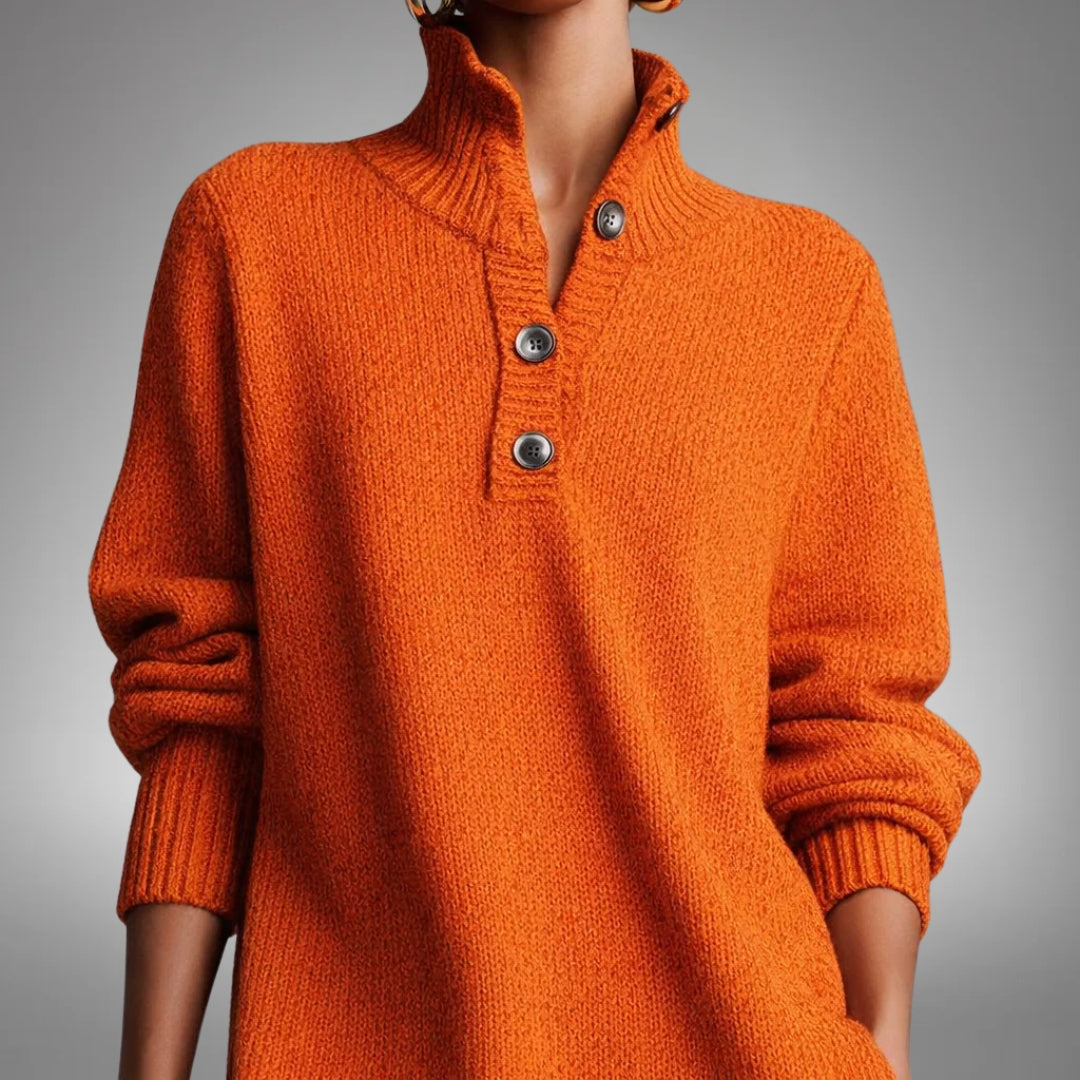 Robe Midi en Maille à Col Montant Boutonné – vue 3