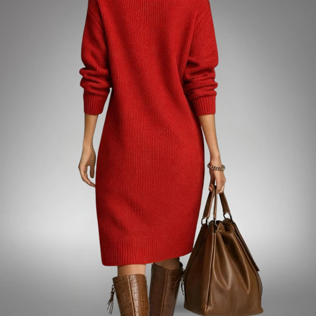 Robe Midi en Maille à Col Montant Boutonné – vue 5