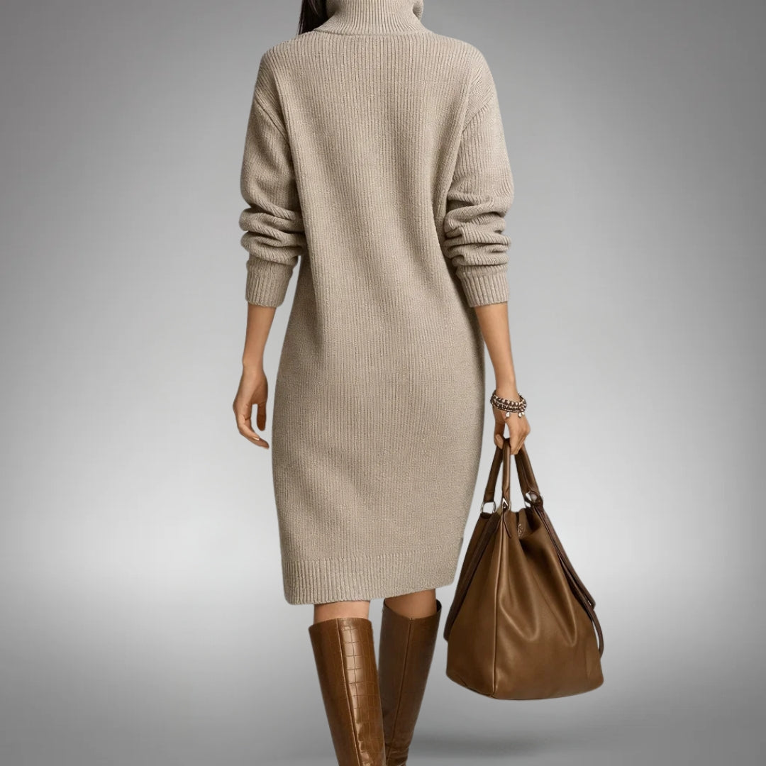 Robe Midi en Maille à Col Montant Boutonné – vue 6
