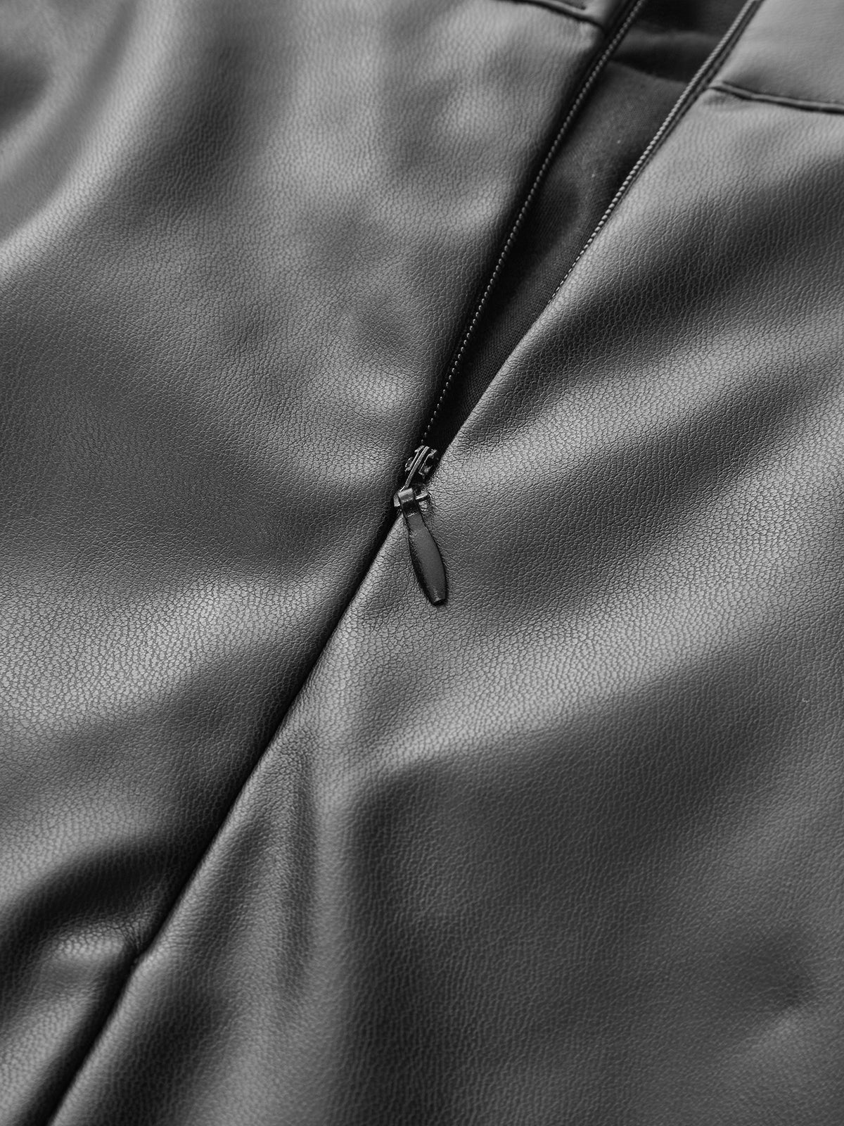 Jupe Midi en Similicuir Taille Haute avec Fente – vue 3