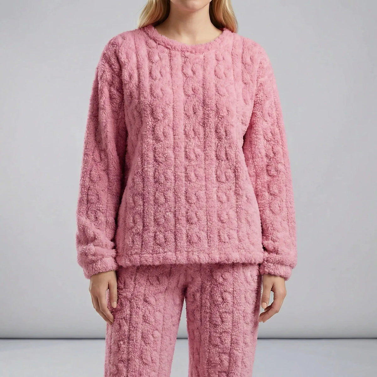 Pyjama Gratté Torsadé à Manches Longues – Rose