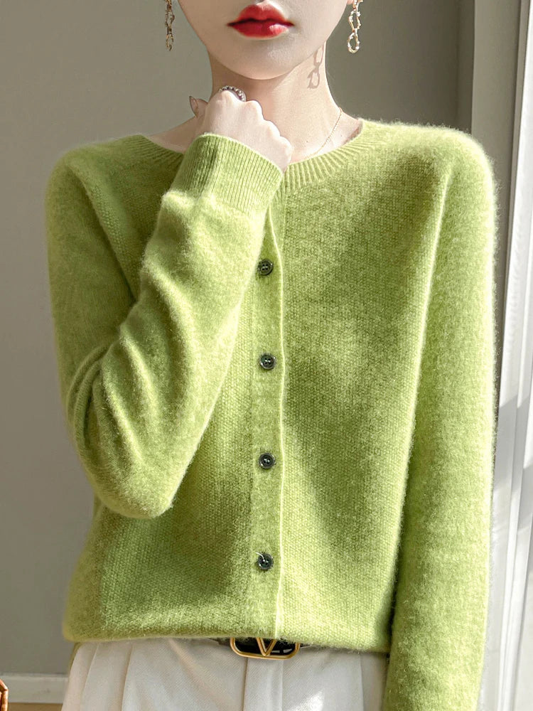 Gilet en Maille Fine de Coton Col Rond – Vert clair