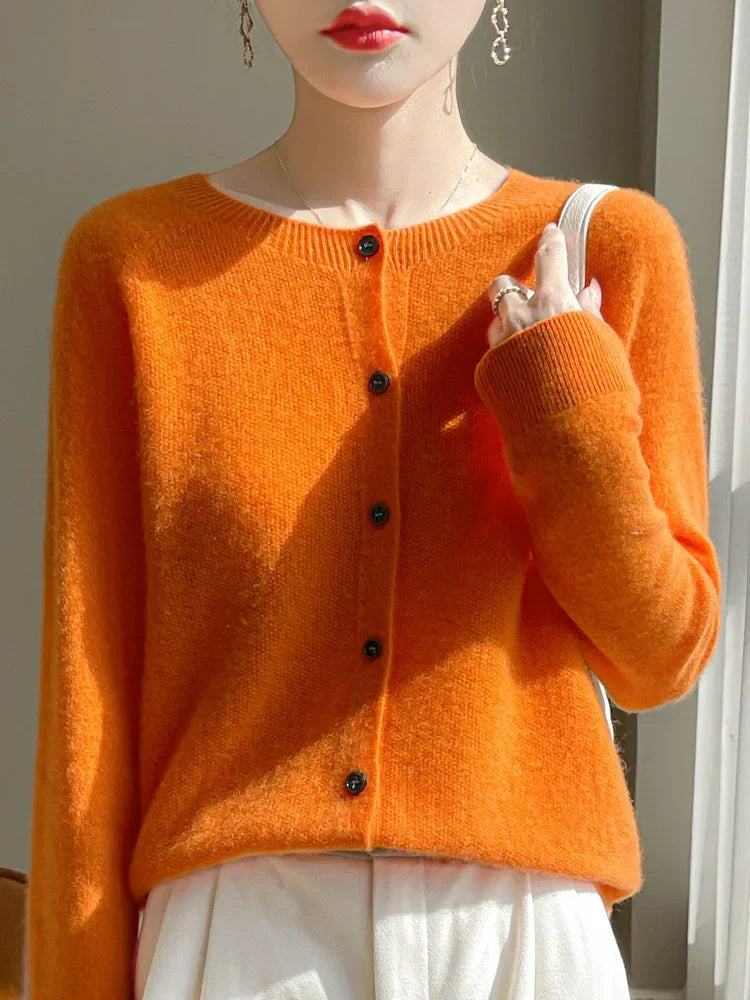 Gilet en Maille Fine de Coton Col Rond – Orange