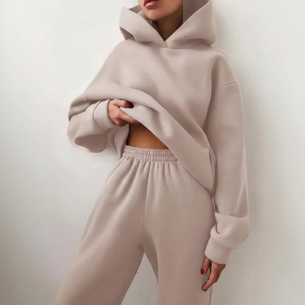Ensemble Sweat à Capuche et Jogging en Polaire – Beige