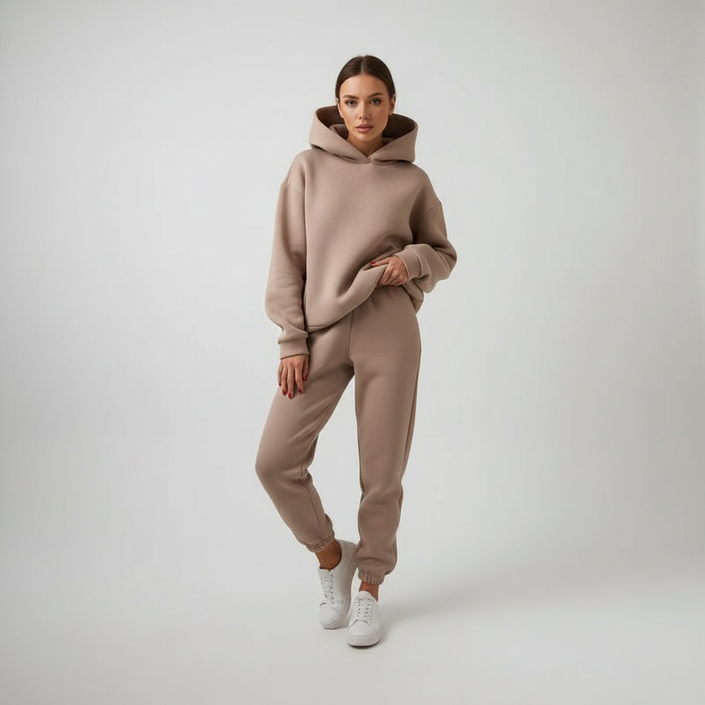 Ensemble Sweat à Capuche et Jogging en Polaire – Taupe