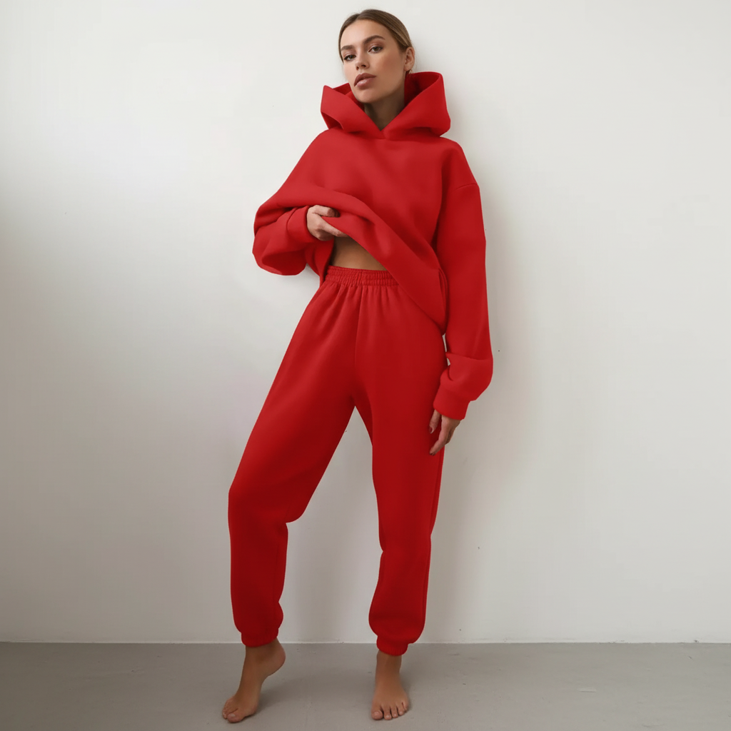 Ensemble Sweat à Capuche et Jogging en Polaire – Rouge