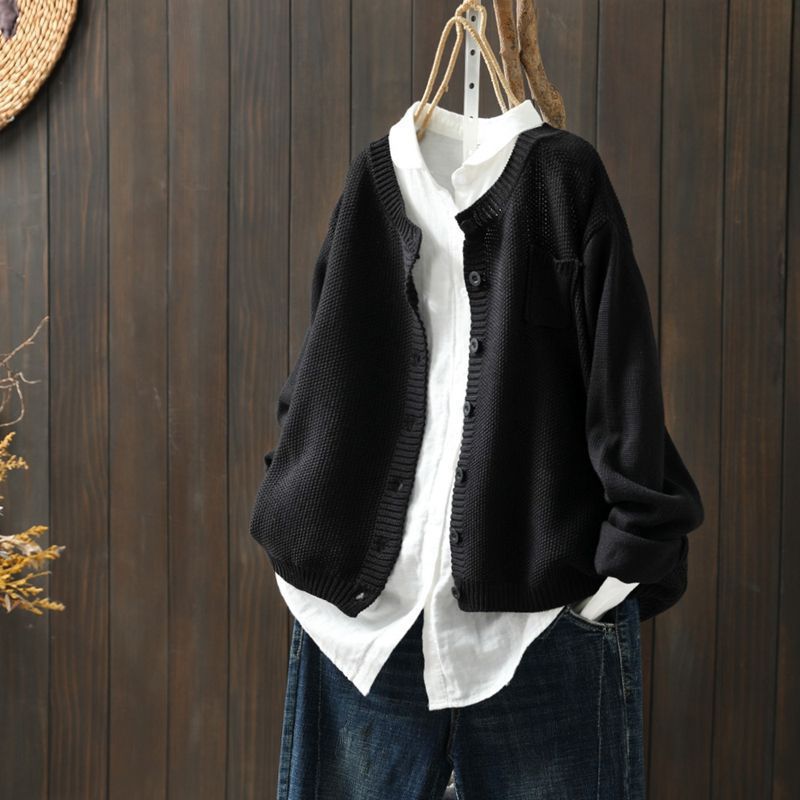 Gilet Côtelé Oversize Boutonné – Noir