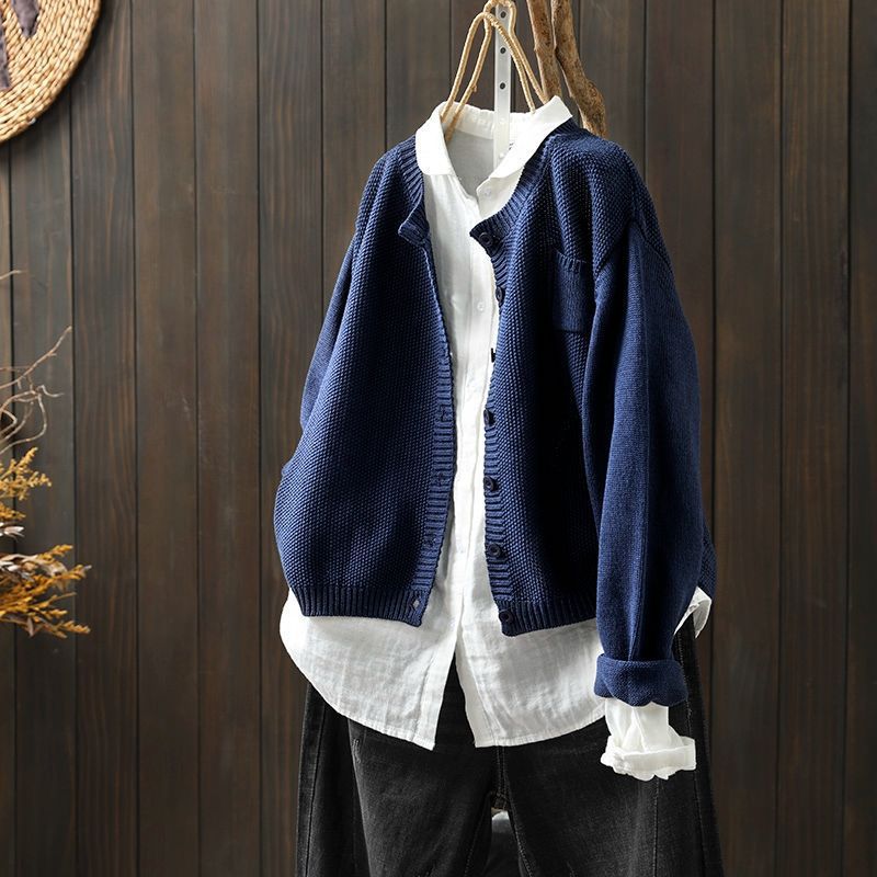 Gilet Côtelé Oversize Boutonné – Bleu marine