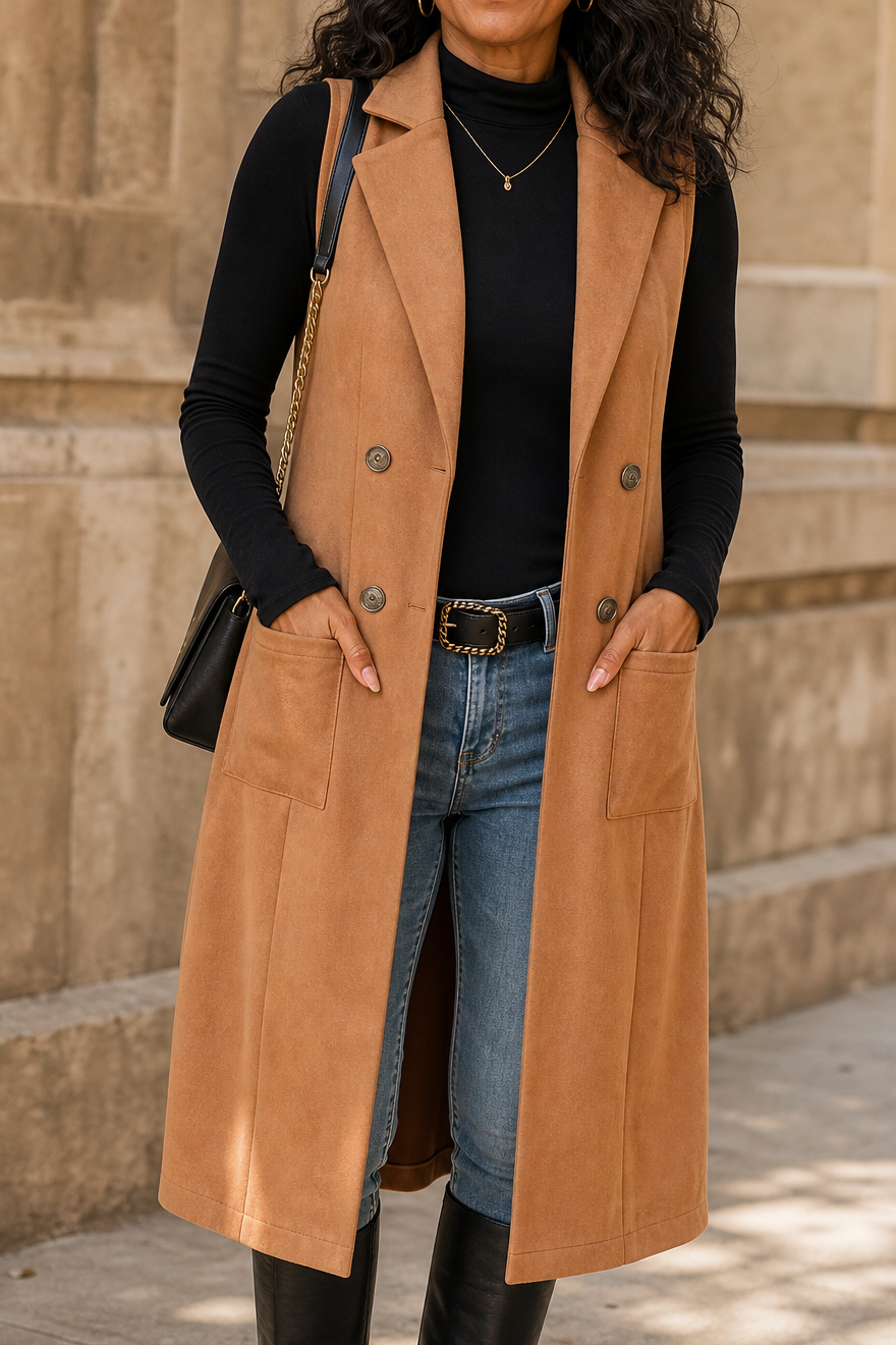 Gilet Long Sans Manches Devant Ouvert – vue 2