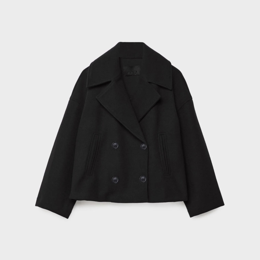 Caban Court Croisé à Double Boutonnage – Noir
