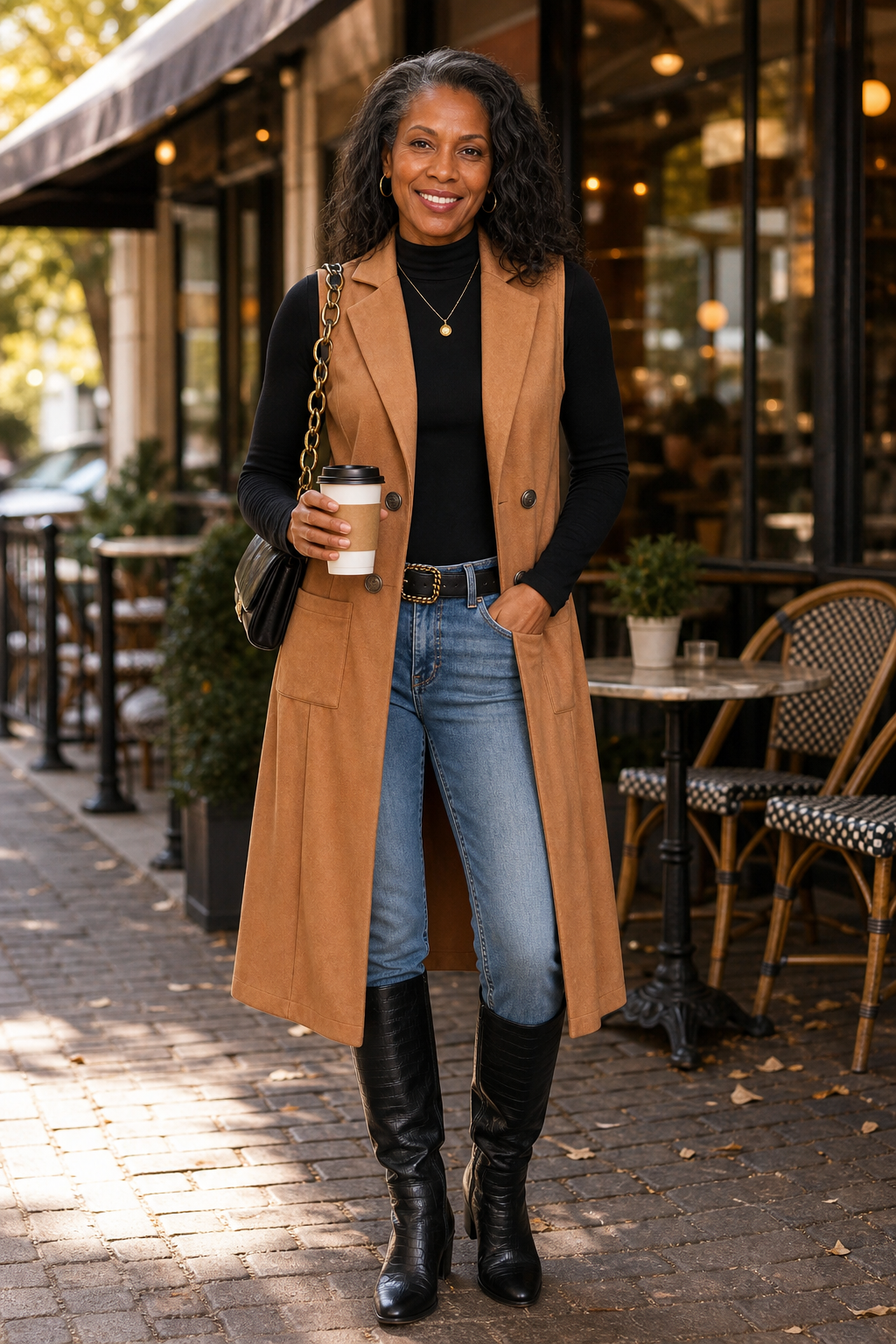 Gilet Long Sans Manches Devant Ouvert – vue 4