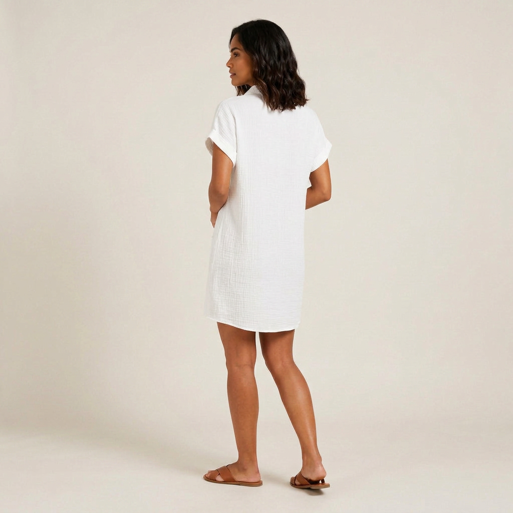 Robe Chemise en Gaze de Coton à Boutons Bois – vue 2