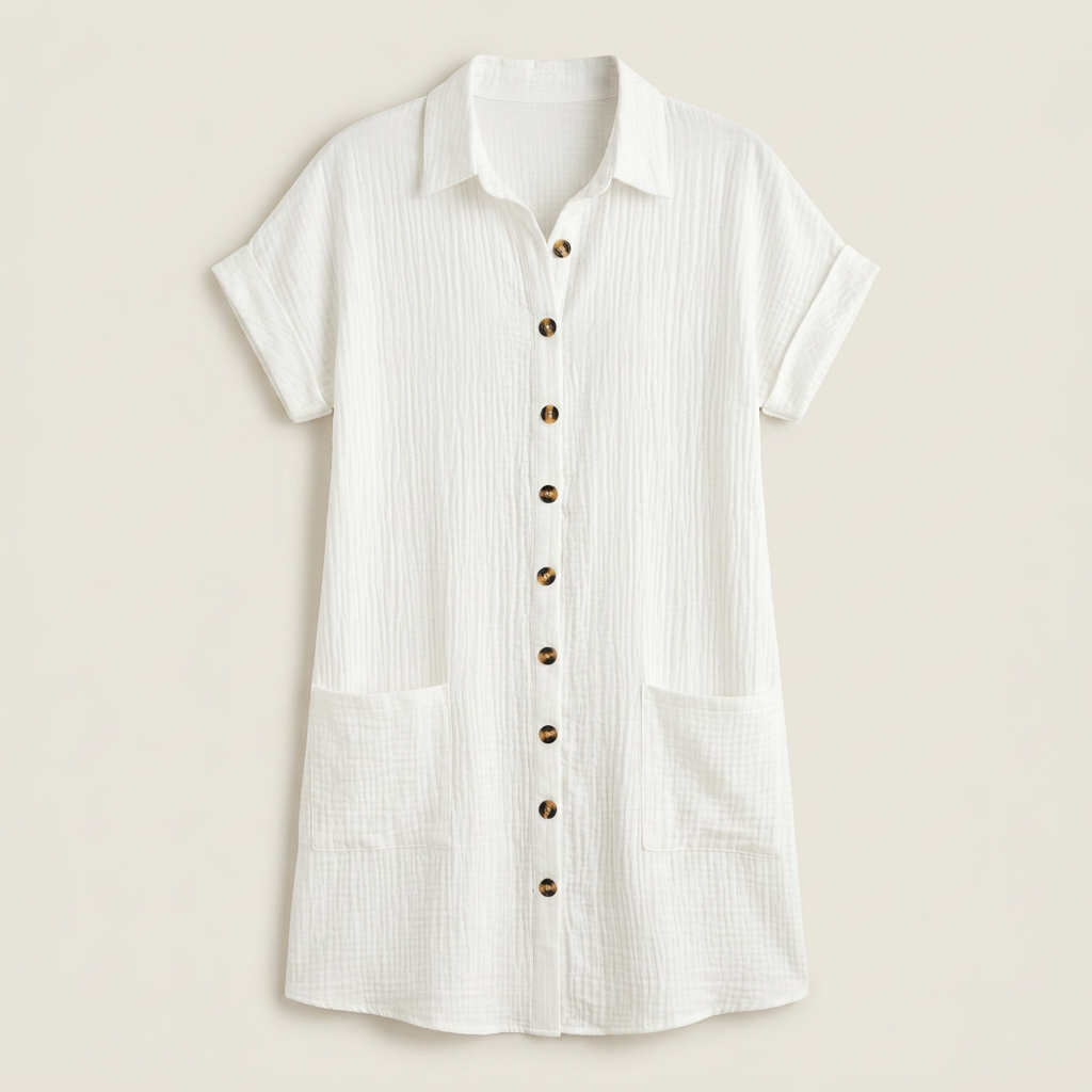 Robe Chemise en Gaze de Coton à Boutons Bois – vue 4