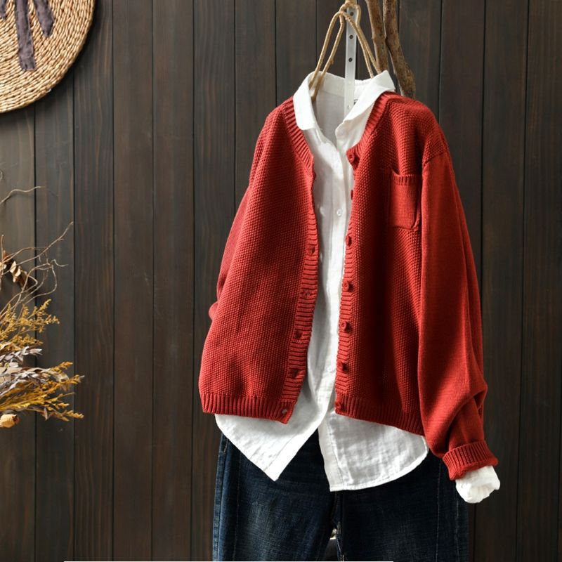 Gilet Côtelé Oversize Boutonné – Rouge