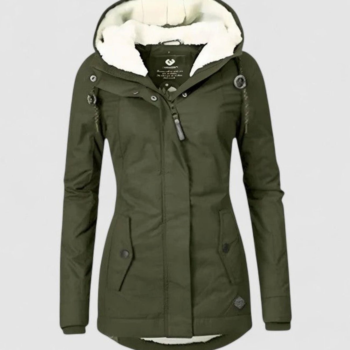 Parka Imperméable Doublée Sherpa à Capuche – Vert olive