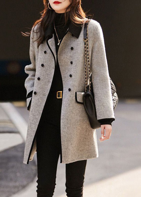 Manteau Croisé à Liseré Contrasté – Gris