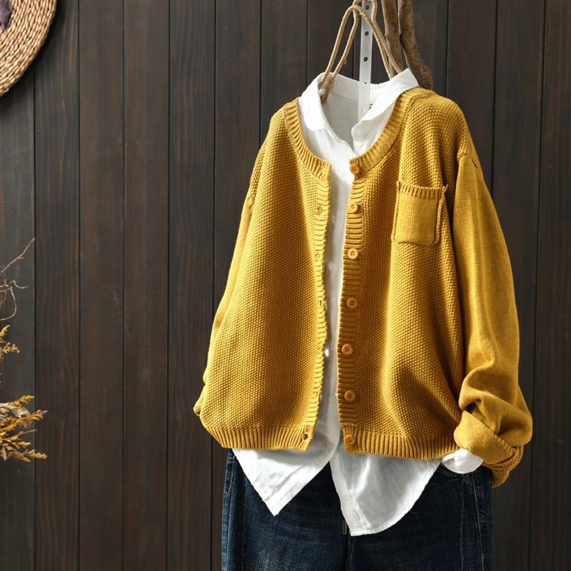 Gilet Côtelé Oversize Boutonné – Jaune ocre